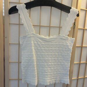 New! White GB sweater tank, zigzag hem and straps, square neck, women's Medium